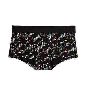 Logo Boyshort Panty Retro Elastic in Pure Black Holiday
Lights Script Print